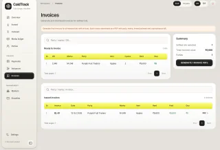 ColdTrack invoices with sample lots, bill amounts, received payments and balances.